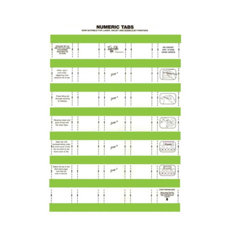 33mm Numeric Labels D/Green (5Sht) 