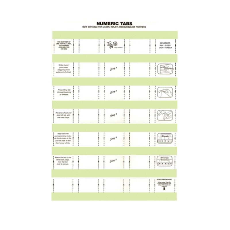 33mm Numeric Labels L/Green (5Sht) 