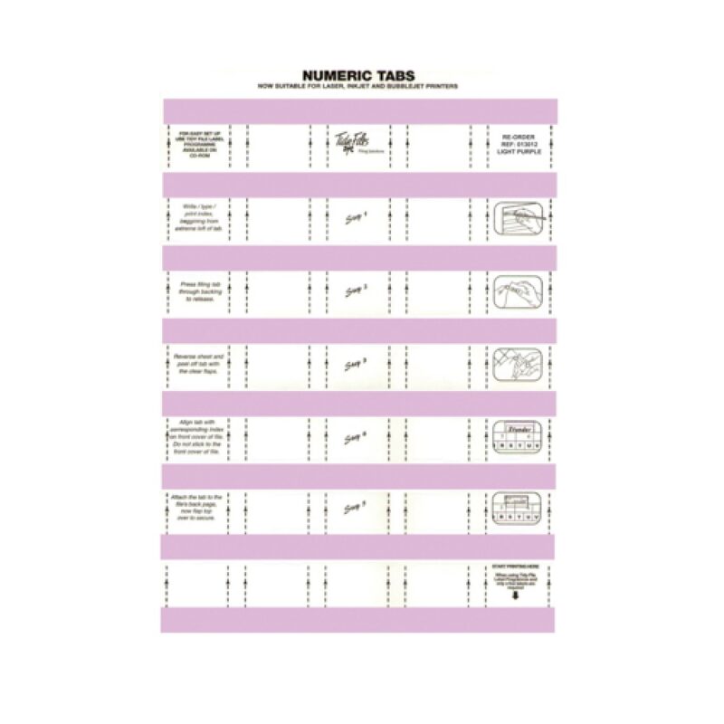 33mm Numeric Labels L/Purple (5Sht)