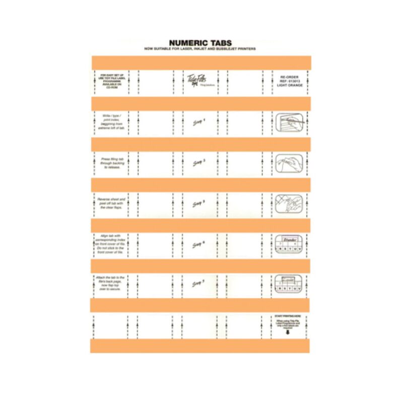 33mm Numeric Labels L/Orange (5Sht)
