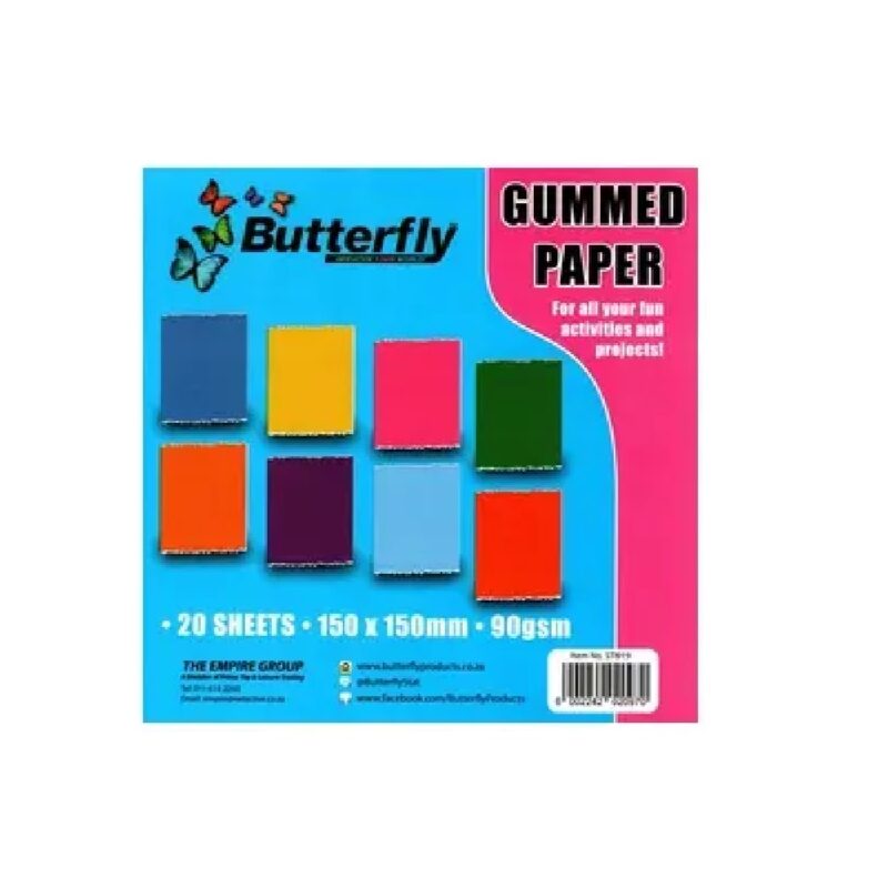Gum Paper Squares 15 x 15 (20) Butterfly
