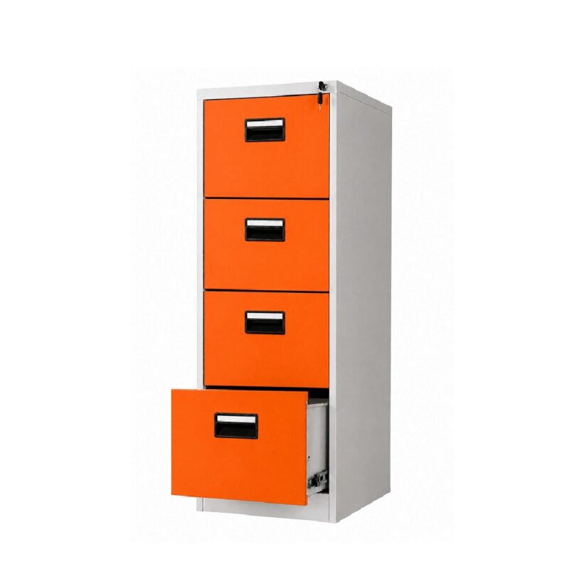 4-Draw Steel Filing Cabinet Orange Grey