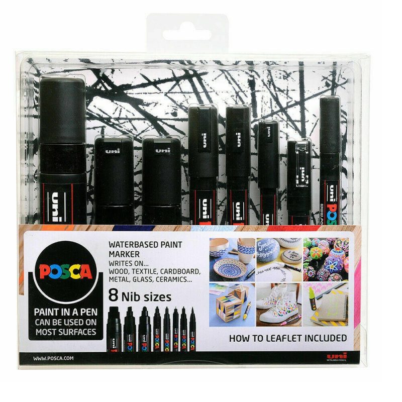 Uni Posca Pc-Mix Nib Marker Black (Set8)
